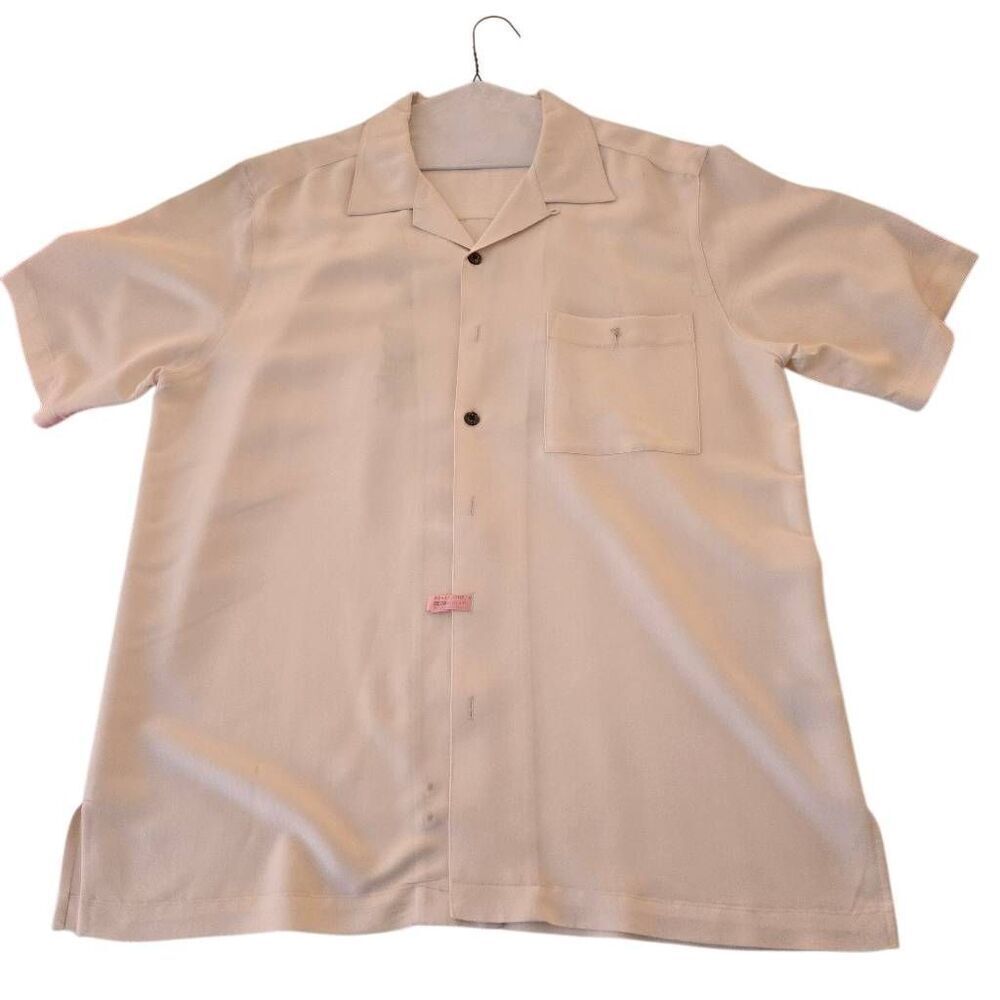 Hook and Tackle Mens Blue Water Label Tropical Button Up Camp Shirt Beige Large